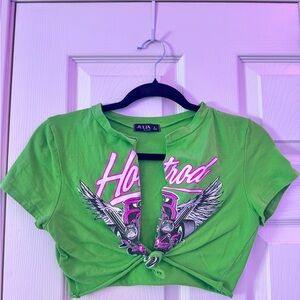 Julia Green Hot Rod Graphic Crop Top